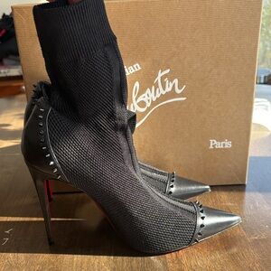 Christian Louboutin Black Knit Heeled Boots